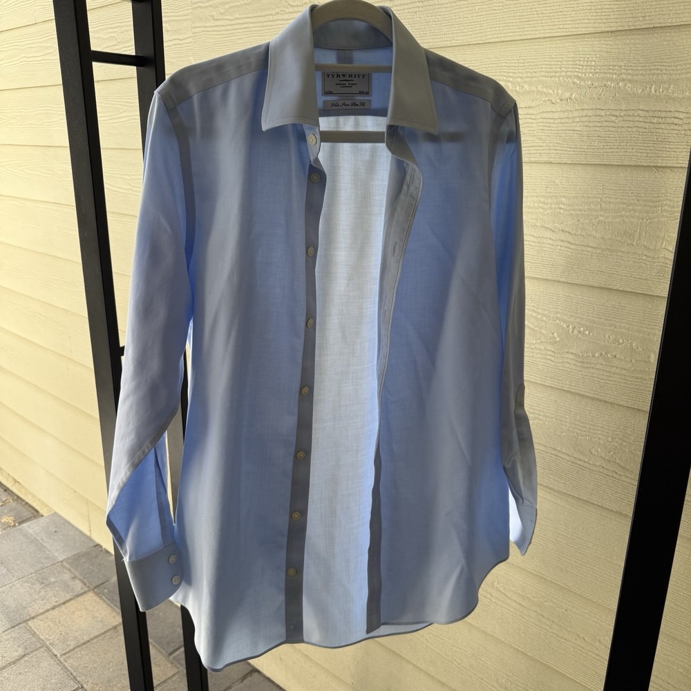 Charles Tyrwhitt Jermyn Long Sleeve Non Iron Men's Blue Dress Shirt Size 15/32